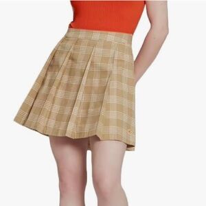 Adidas Originals Beige Plaid Pleated Skirt with Logo (S)